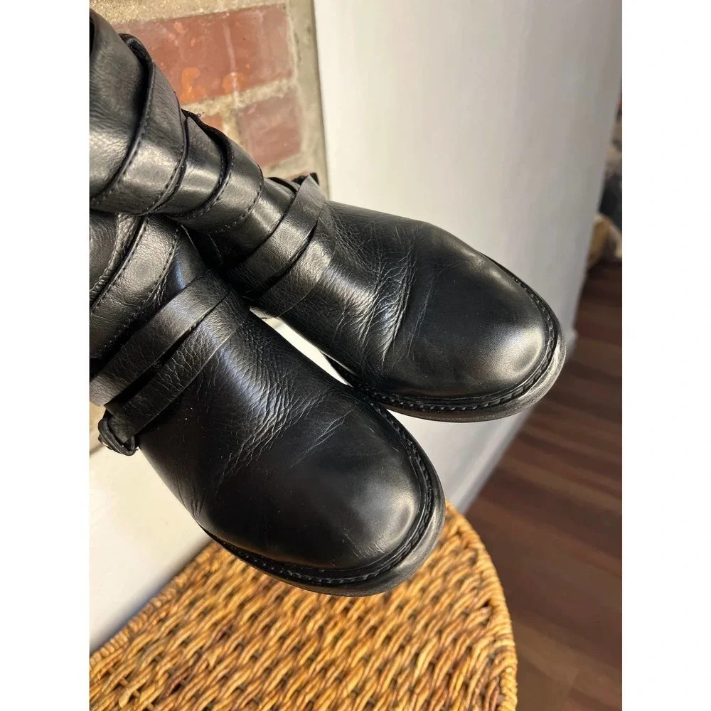 Dolce Vita Kiera Black Leather Moto Harness Ankle Boots Size 8